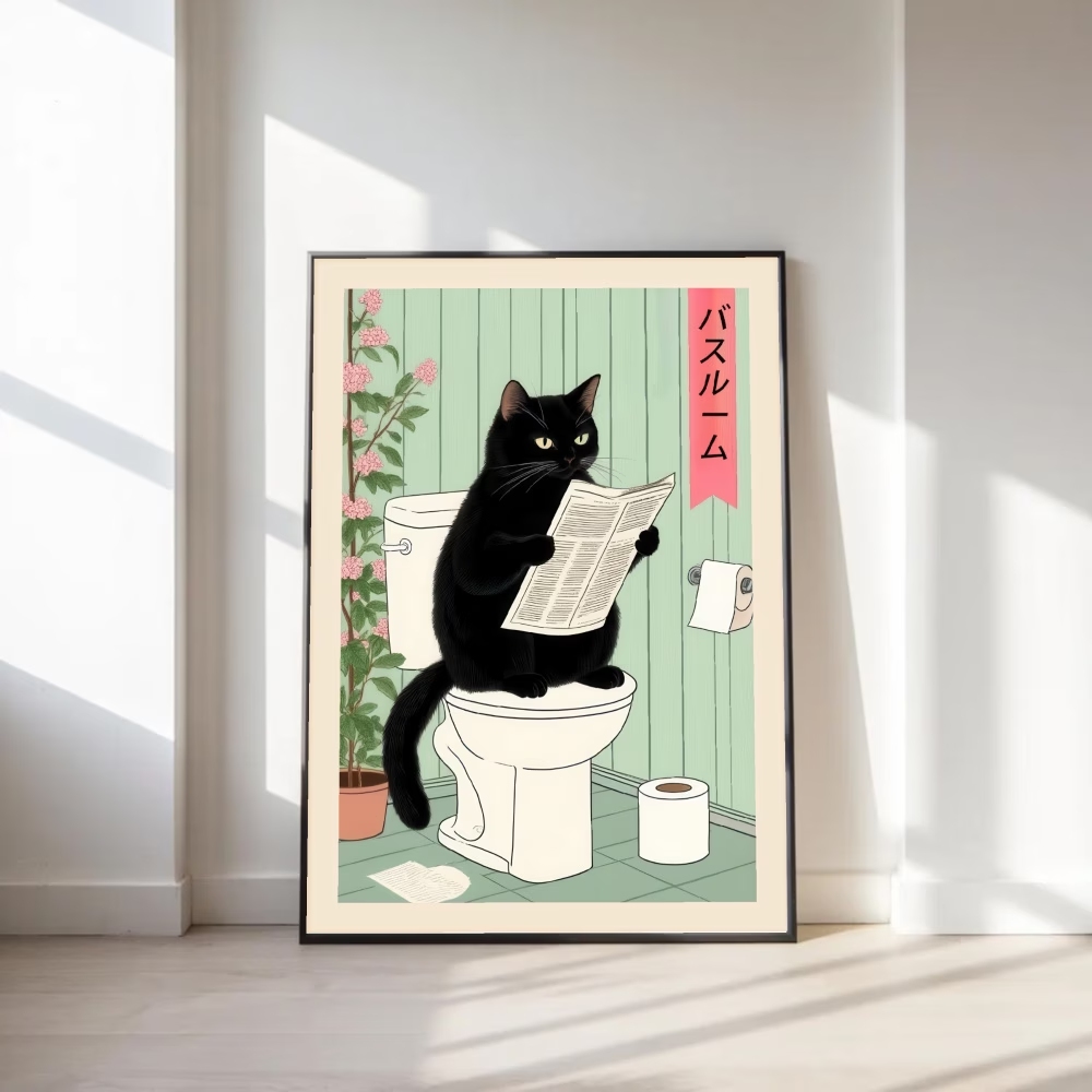 Retro Gaming Pictures - Moderne, interessante Retro-Toilettenkatzen-Wandkunst, Druck auf Leinwand,