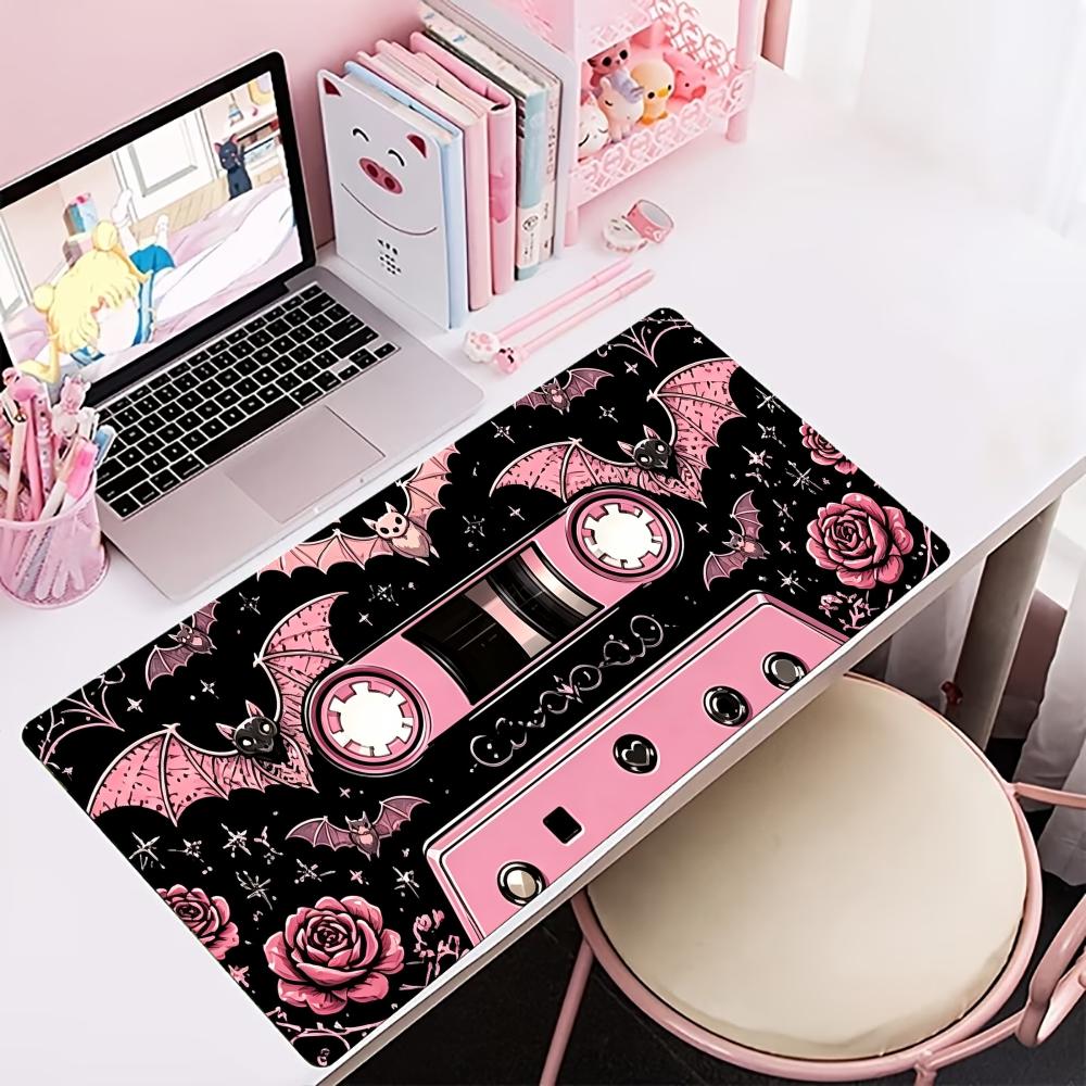 Retro Gaming Desk - Rosa Retro-Kassetten-Design Großes Erweitertes Gaming-Mauspad Rutschfeste