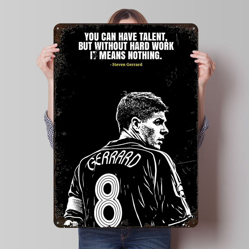 Retro Gaming Desk - Steven Gerrard Zitat Metallposter, personalisierte Wandkunst,