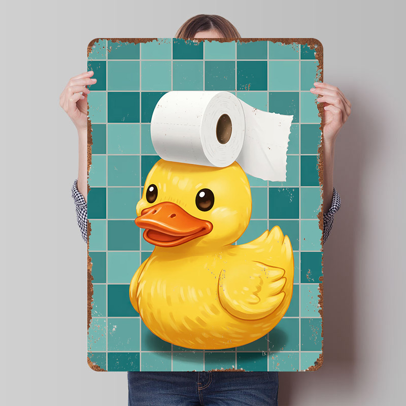 Retro Gaming Wallpaper - Ente mit Toilettenpapierhut – Bedrucktes Poster,