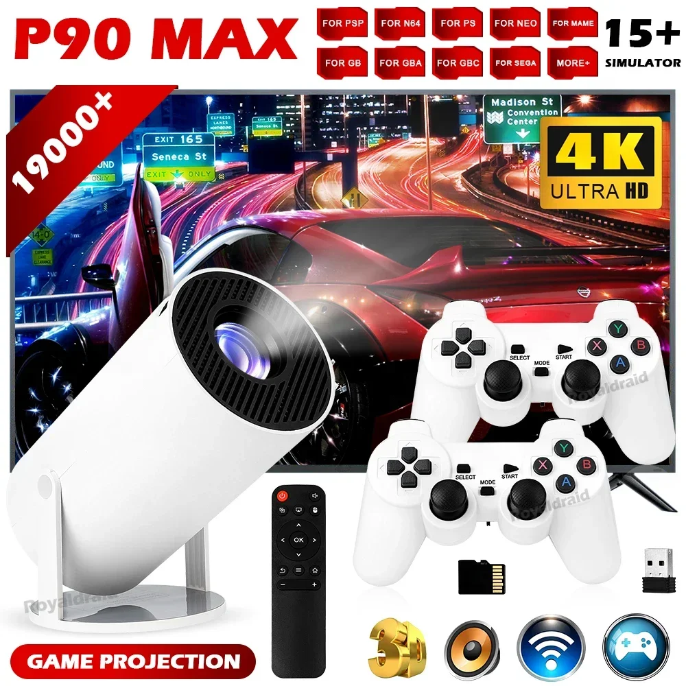 Retro Gaming And Projector - P90 Max Tragbarer Smart-Gaming-Projektor Videospielkonsole mit