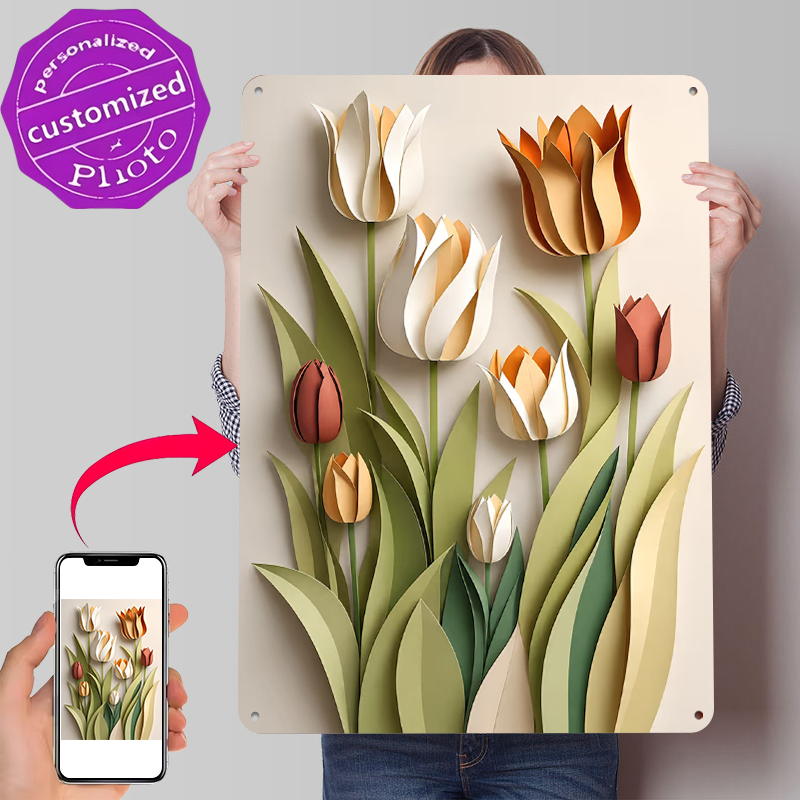 Retro Gaming Wallpaper - Papier-Ausschnitt-Tulpen-Blumen-Poster, individuell bedruckte Wandkunst, Retro-Vintage-Metallschilder für