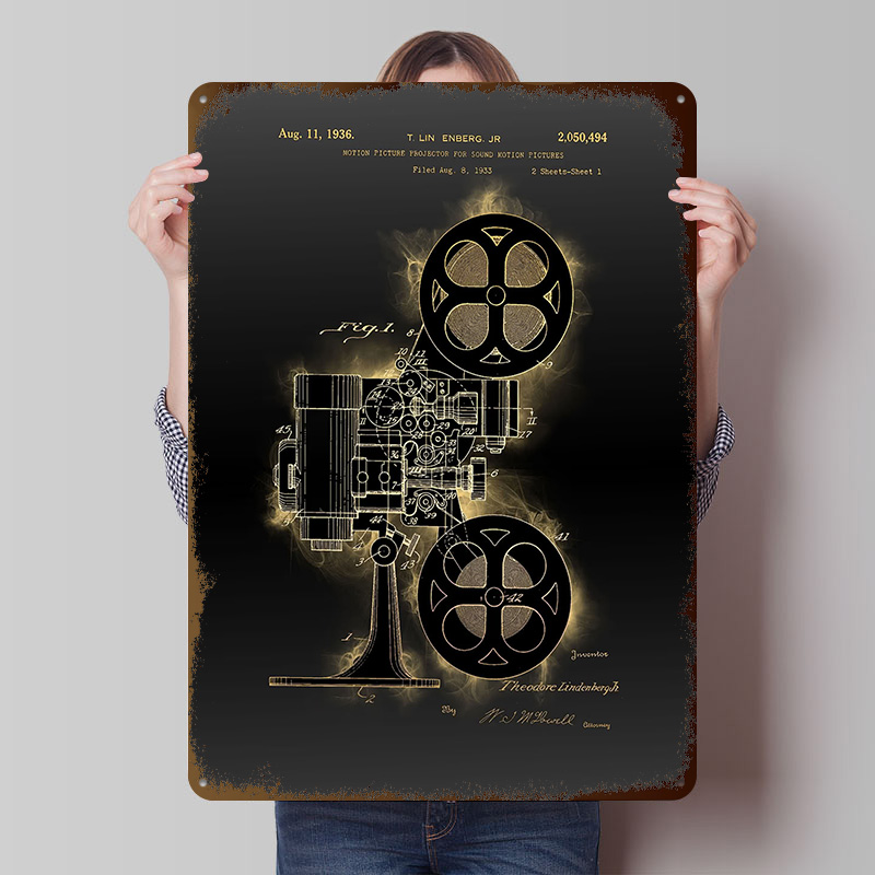 Retro Gaming And Projector - Motion Projector Patent Weißblech Poster Anpassbare