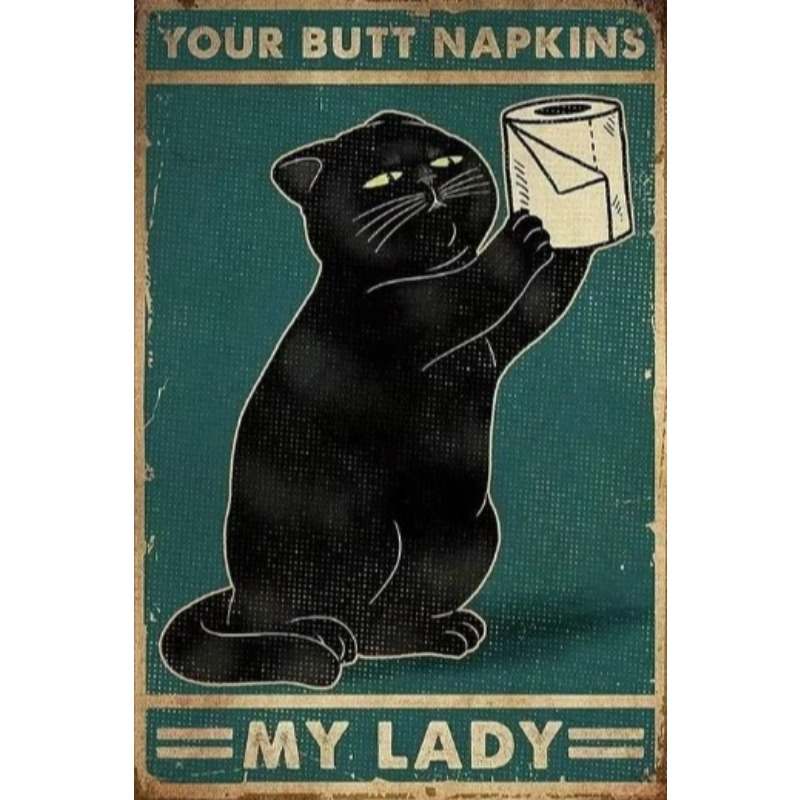 Retro Gaming Pictures - Schwarz Lustige Katze Metall Zeichen Vintage