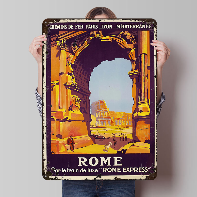 Retro Gaming Desk - Rom Reise-Metallschild, personalisiertes Wandkunst-Poster, Retro-Vintage-Metallschilder für