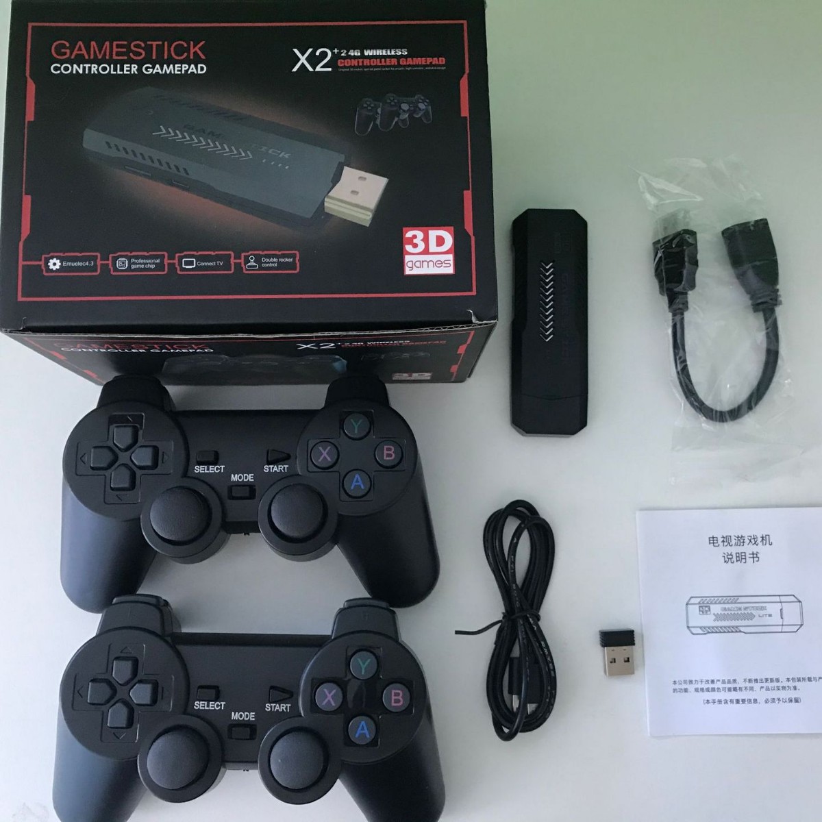 Retro Gaming X2 - X2 Retro-Videospielkonsole 2,4G Kabellose Doppel-Controller 3D-Arcade-Spielstick