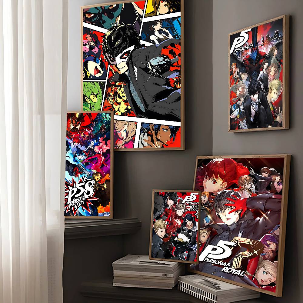 Retro Gaming Wallpaper - Heiße Videospiel-Persona-5-Gaming-Anime-Poster, selbstklebende Wandkunst in HD-Qualität,