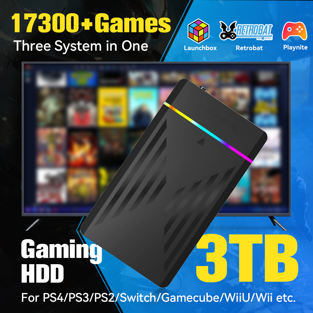 Retro Gaming Hdd - 3 TB tragbare Gaming-HDD-LaunchBox/Retrobat/Playnite-Retro-Spielekonsole mit 17300+