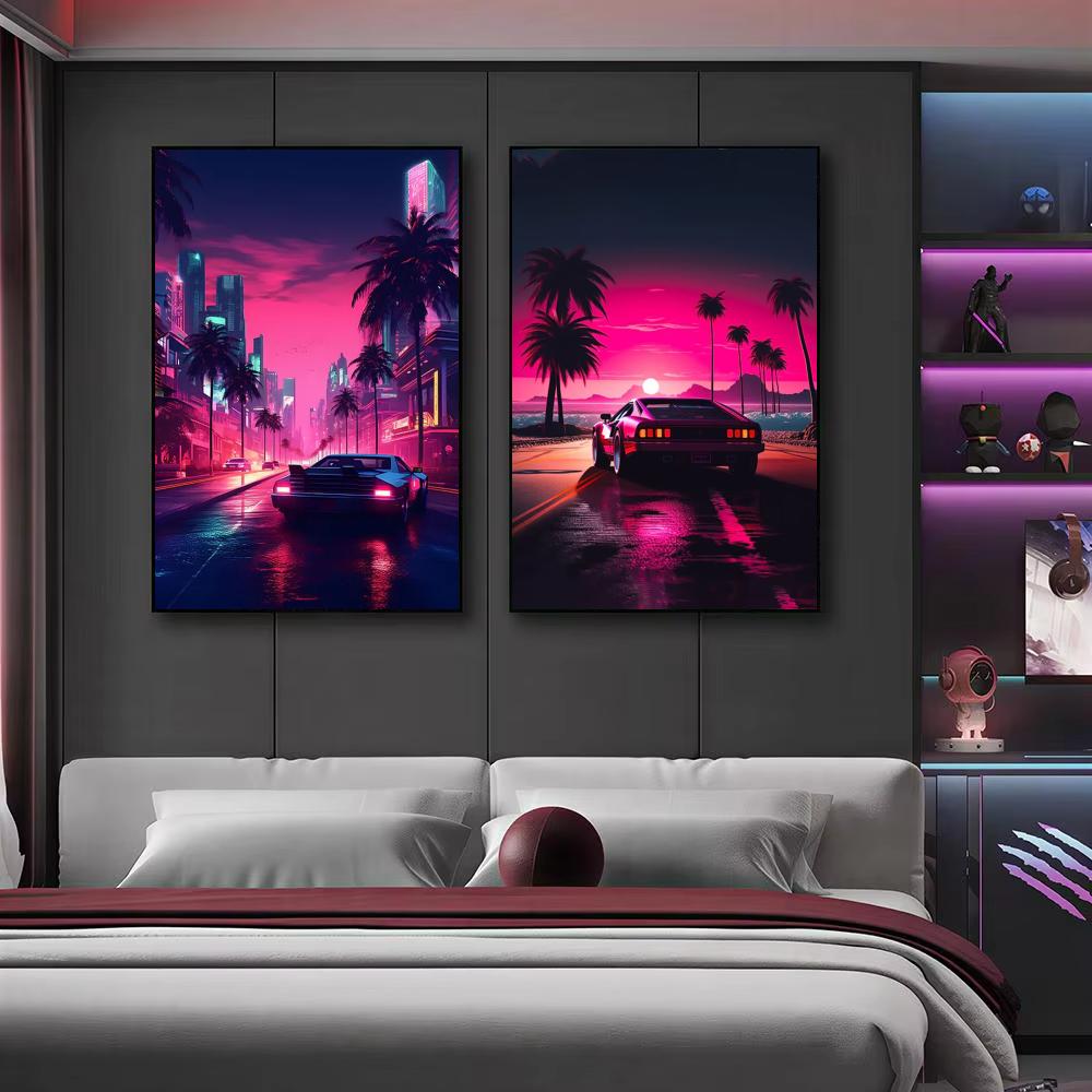 Cyberpunk 80er Retro-Autostadt – Retro Gaming Wallpaper Bewertung und Preis